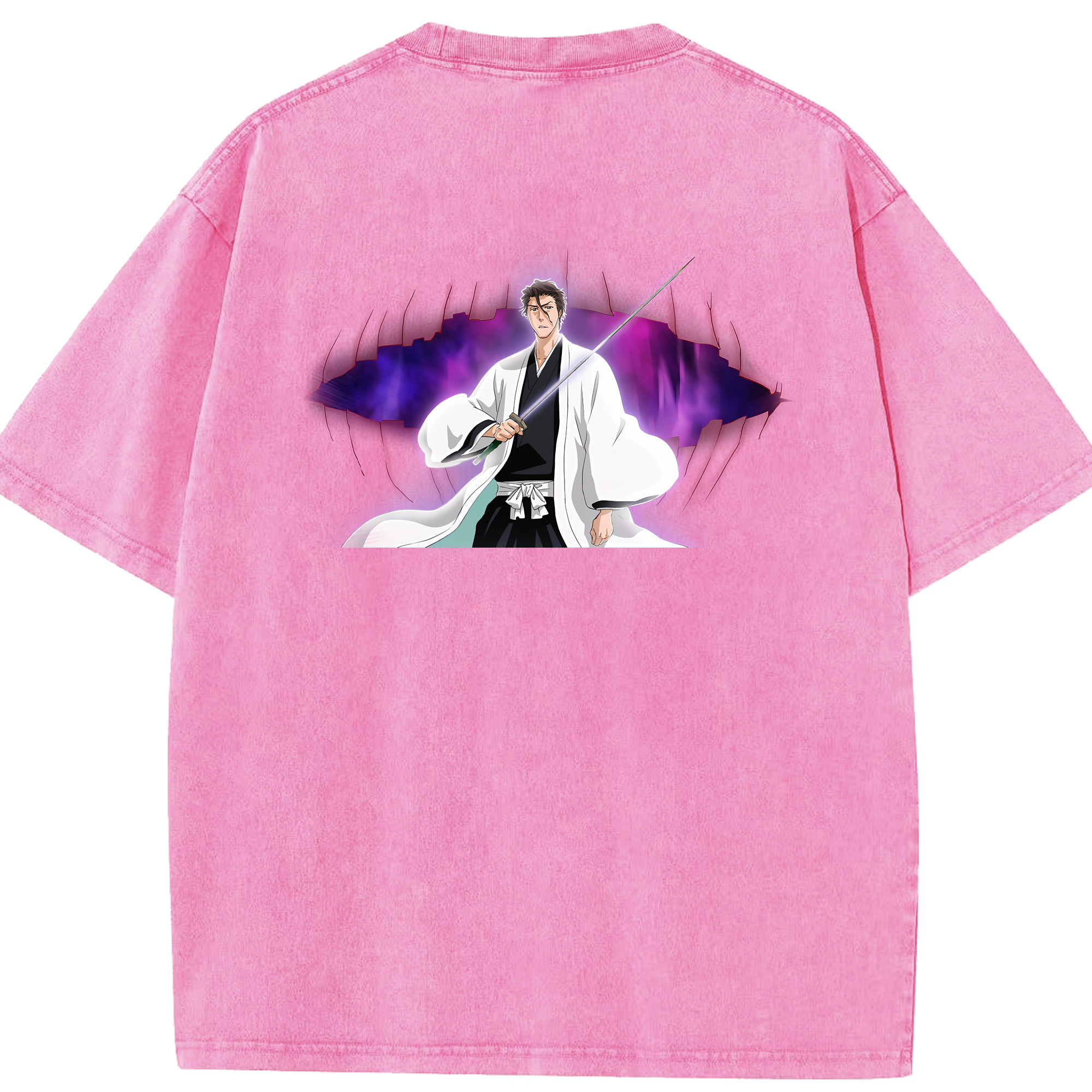 （画像用） ブリーチ 藍染 惣右介（あいぜん そうすけ） BLEACH Aizen Sousuke 綿100% ヴィンテージ風 半袖Tシャツ（背面プリント）